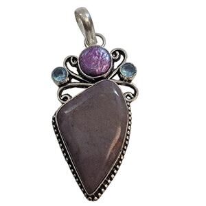 Necklace Pendants Purple Jasper & Blue Topaz Handmade Jewelry in Silver Setting